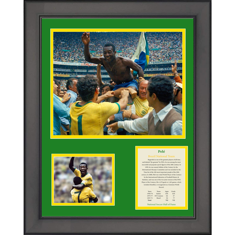 Framed Pele Hall of Fame Brazil National Team Soccer Futbol 11"x14" Three Photo Collage