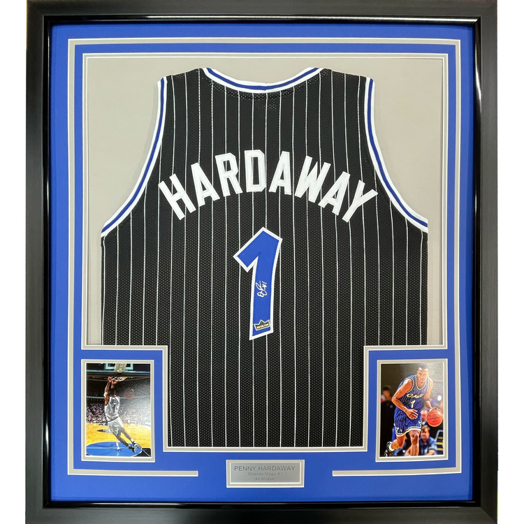 Framed Facsimile Autographed Anfernee Penny Hardaway 35x39 Orlando Black Pinstripe Reprint Laser Auto Basketball Jersey
