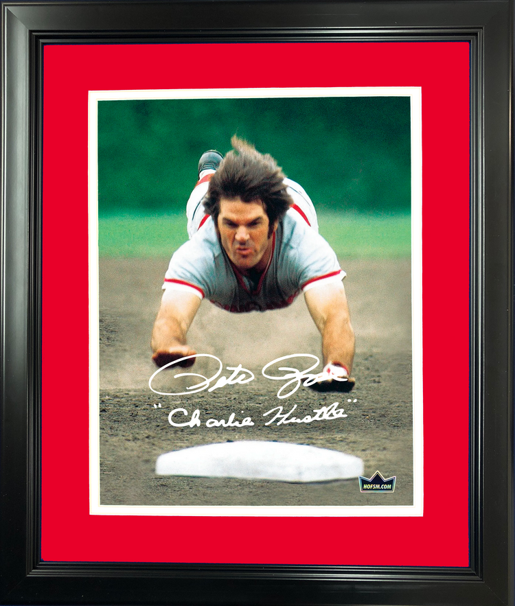 Framed Pete Rose Charlie Hustle Cincinnati Reds Facsimile Laser Engraved Signature Auto 11"x14" Baseball Photo HOFSM Holo
