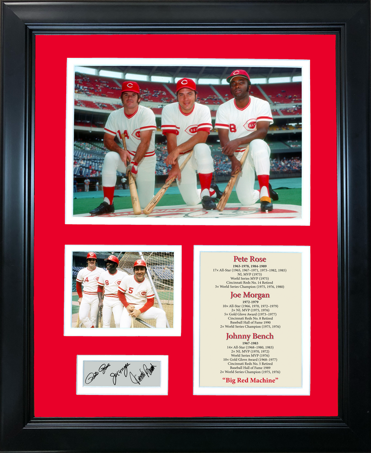 Framed Pete Rose, Joe Morgan & Johnny Bench Big Red Machine Cincinnati Reds Facsimile Laser Engraved Signature Auto 11"x14" Baseball Photo Sig Collage