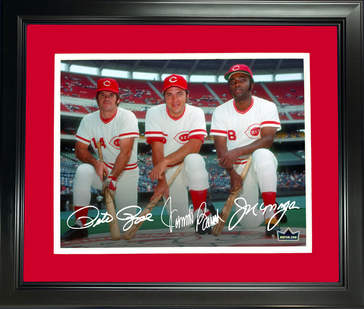 Framed Pete Rose, Joe Morgan & Johnny Bench Cincinnati Reds Facsimile Laser Engraved Signature Auto 11"x14" Baseball Photo HOFSM Holo
