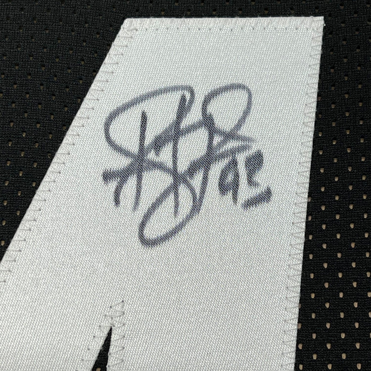 Framed Autographed/Signed Troy Polamalu 35x39 Pittsburgh Black Football Jersey JSA COA