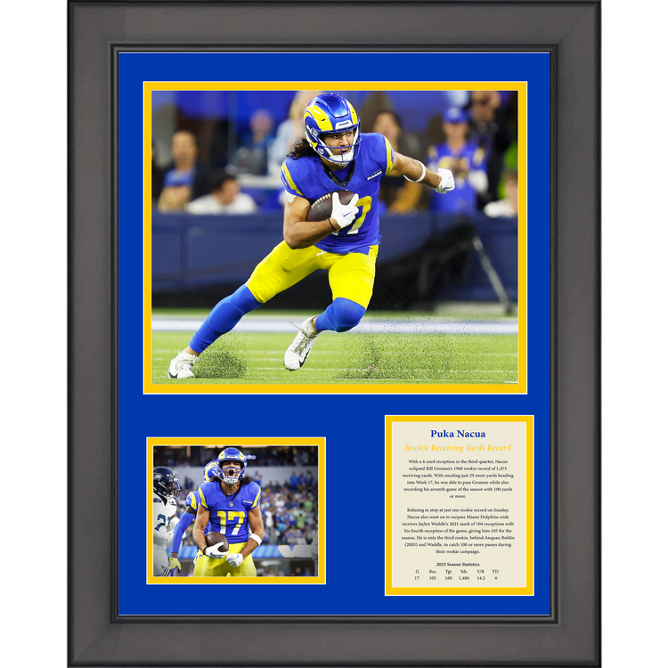 Framed Puka Nacua Rookie Receiving Yards Record Los Angeles Rams 11"x14"Three Photo Collage