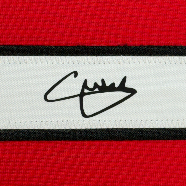 Framed Facsimile Autographed Christian Pulisic 35x39 AC Milan Black/Red Reprint Laser Auto Soccer Jersey