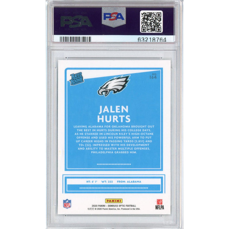Graded 2020 Panini Donruss Optic Jalen Hurts #164 Rookie RC Football Card PSA 10 Gem Mint