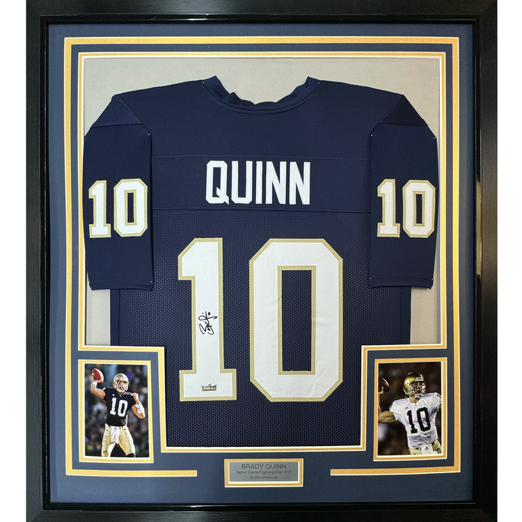 Framed Facsimile Autographed Brady Quinn 35x39 Notre Dame Blue Reprint Laser Auto College Football Jersey