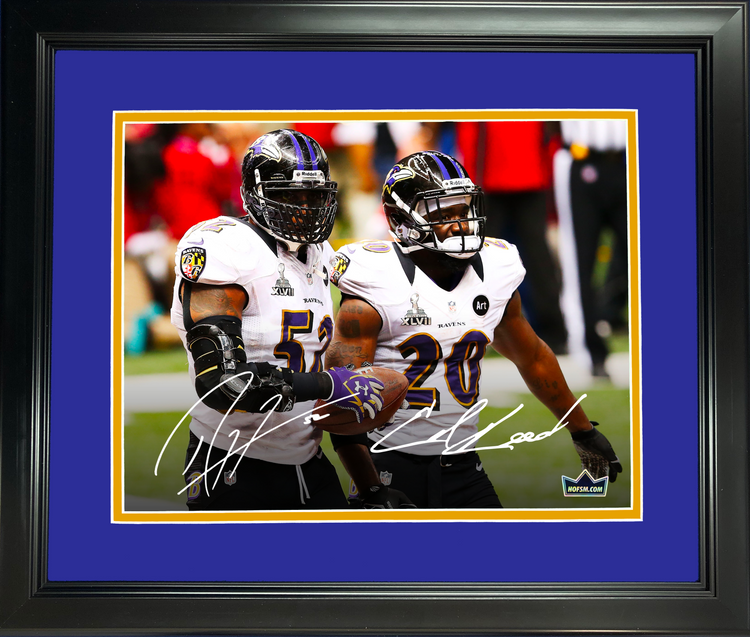 Framed Ray Lewis & Ed Reed Dual Facsimile Laser Engraved Signature Auto Baltimore Ravens 11"x14"Football Photo HOFSM Holo