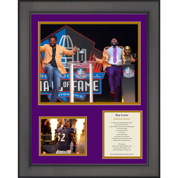 Framed Ray Lewis Hall of Fame Baltimore Ravens Football 11"x14"Three Photo Collage
