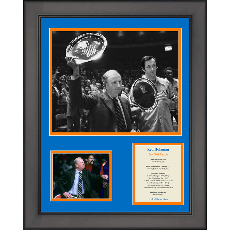 Framed Red Holzman Hall of Fame Basketball 11"x14"Three Photo Collage
