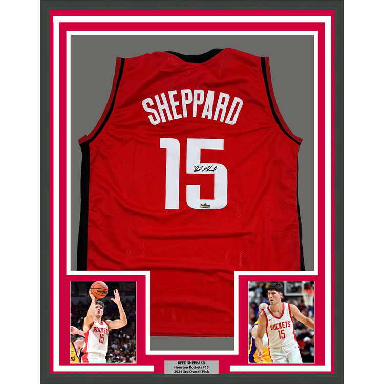 Framed Facsimile Autographed Reed Sheppard 35x39 Houston Red Reprint Laser Auto Basketball Jersey