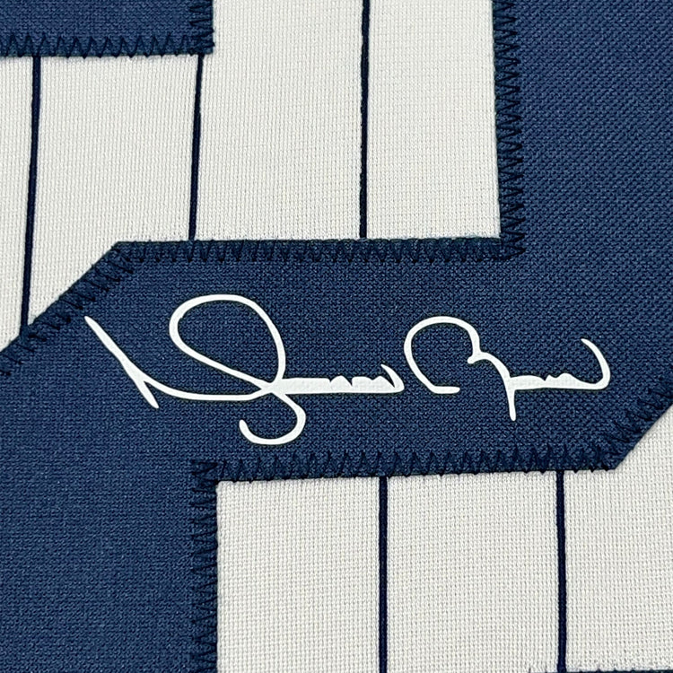 Framed Facsimile Autographed Mariano Rivera 35x39 New York Pinstripe Reprint Laser Auto Baseball Jersey
