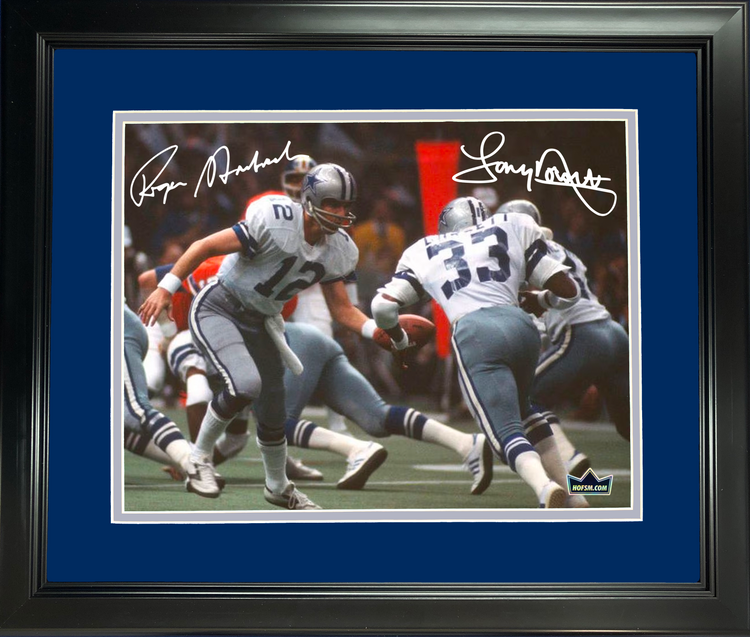 Framed Roger Staubach & Tony Dorsett Dallas Cowboys Dual Facsimile Laser Engraved Signature Auto 11"x14"Football Photo HOFSM Holo