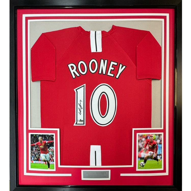 Framed Facsimile Autographed Wayne Rooney 35x39 Manchester United Red Reprint Laser Auto Soccer Jersey