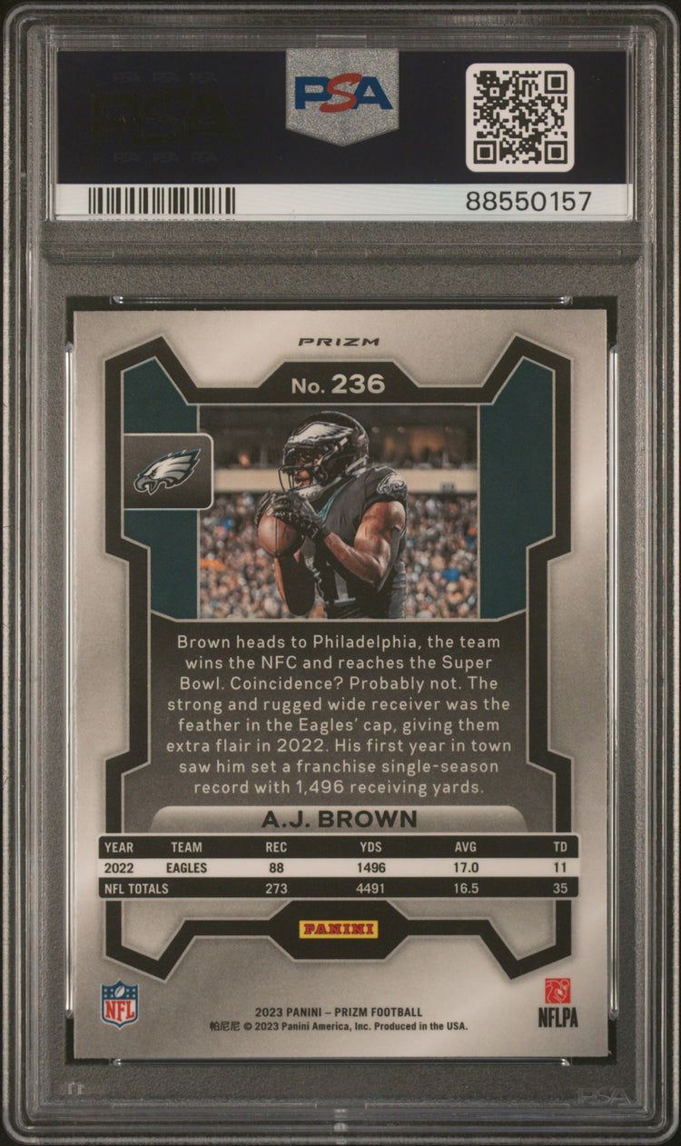 Graded 2023 Panini Prizm AJ Brown #236 Green Wave Football Card PSA 10 Gem Mint