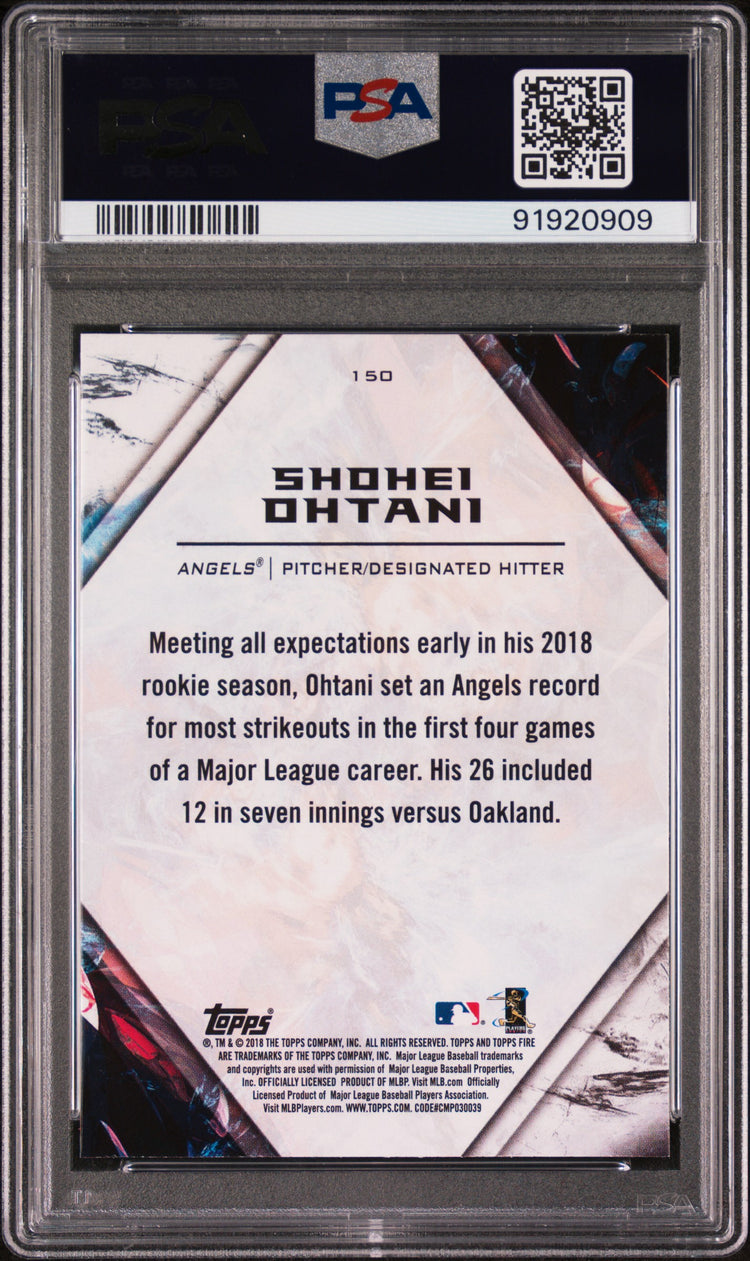 Graded 2018 Topps Fire Shohei Ohtani #150 Rookie RC Baseball Card PSA 10 Gem Mint