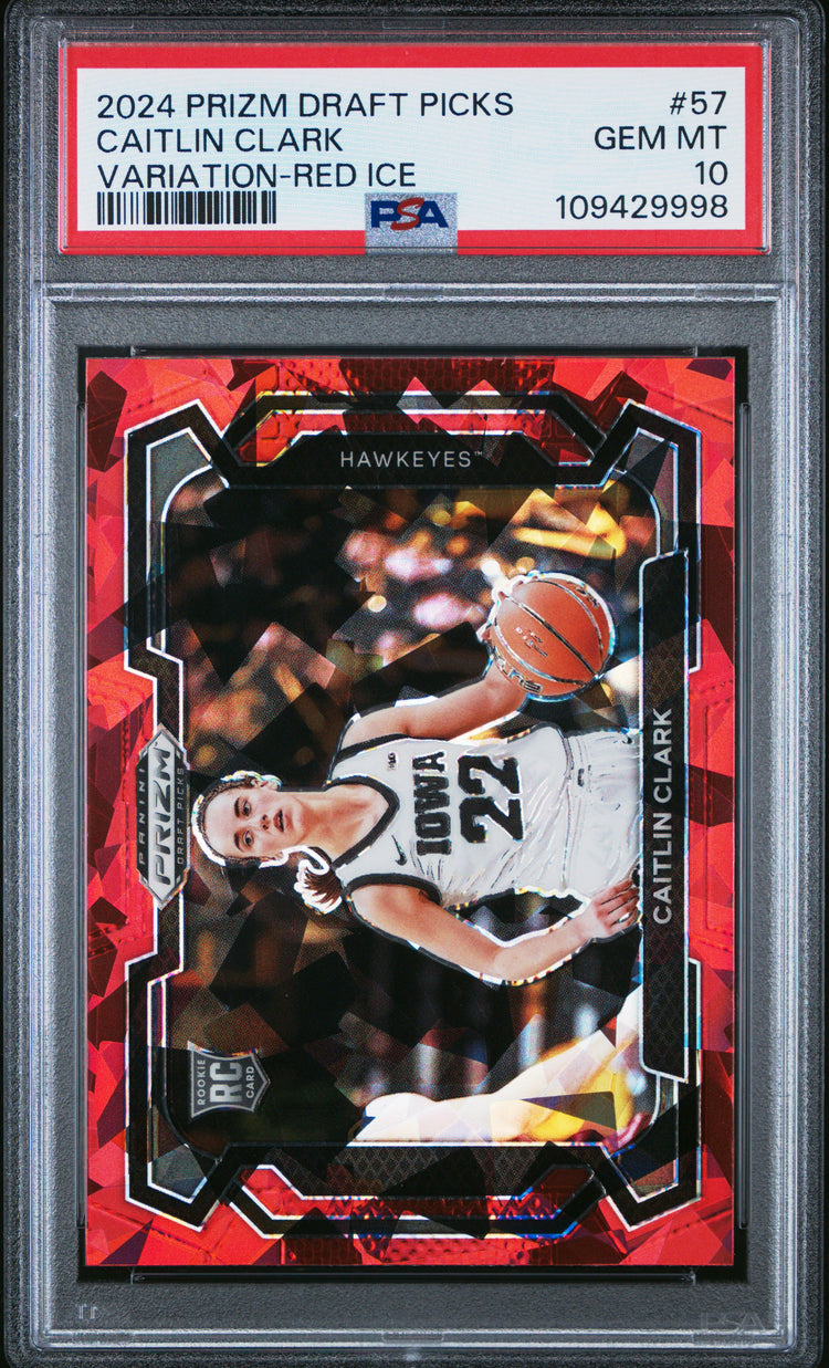 Graded 2024 Panini Prizm Draft Picks Caitlin Clark #57 Variation Red Ice Rookie RC Basketball Card PSA 10 Gem Mint