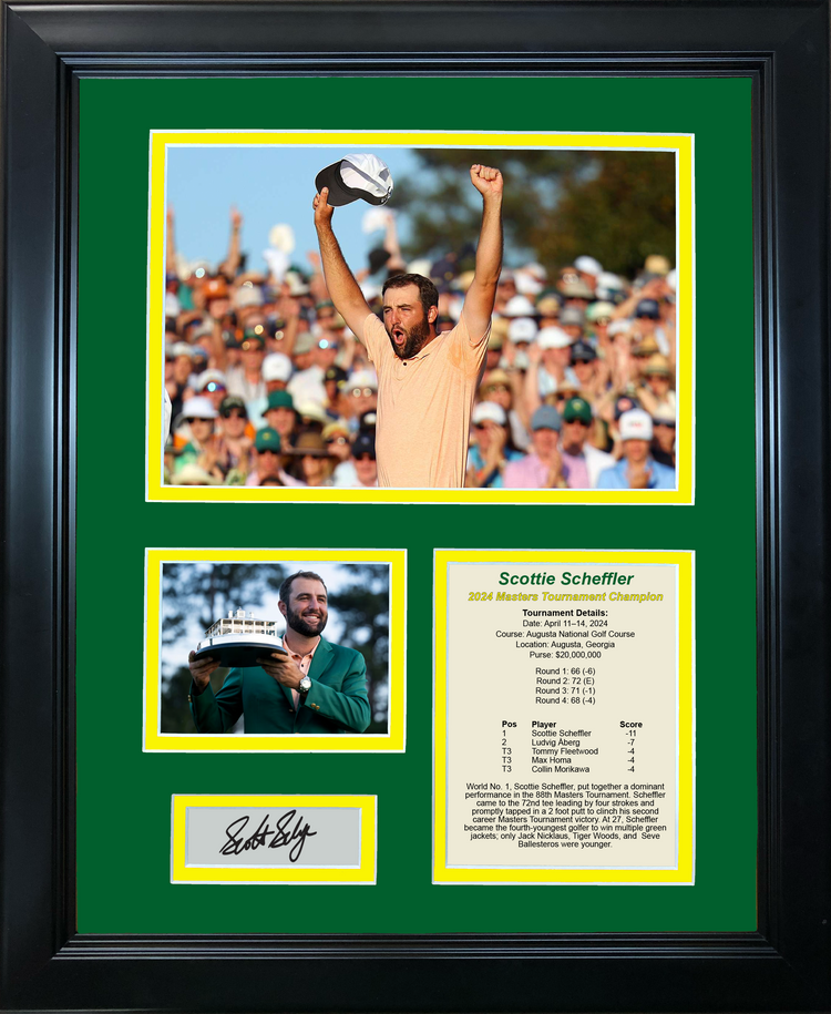 Framed Scottie Scheffler 2024 Masters Tournament Champion Augusta National PGA Tour Facsimile Laser Engraved Signature Auto 11"x14" Golf Photo Sig Collage