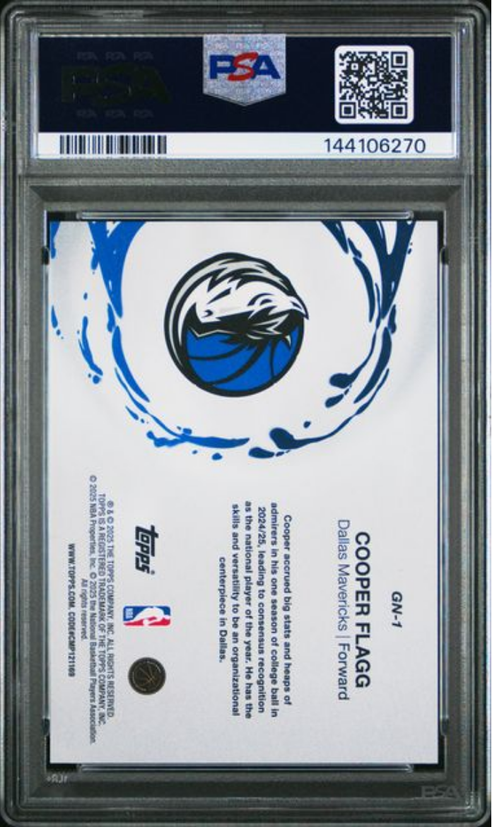 Graded 2025 Topps Cooper Flagg #GN1 Generation Now Holo Foil Rookie RC Basketball Card PSA 10 Gem Mint