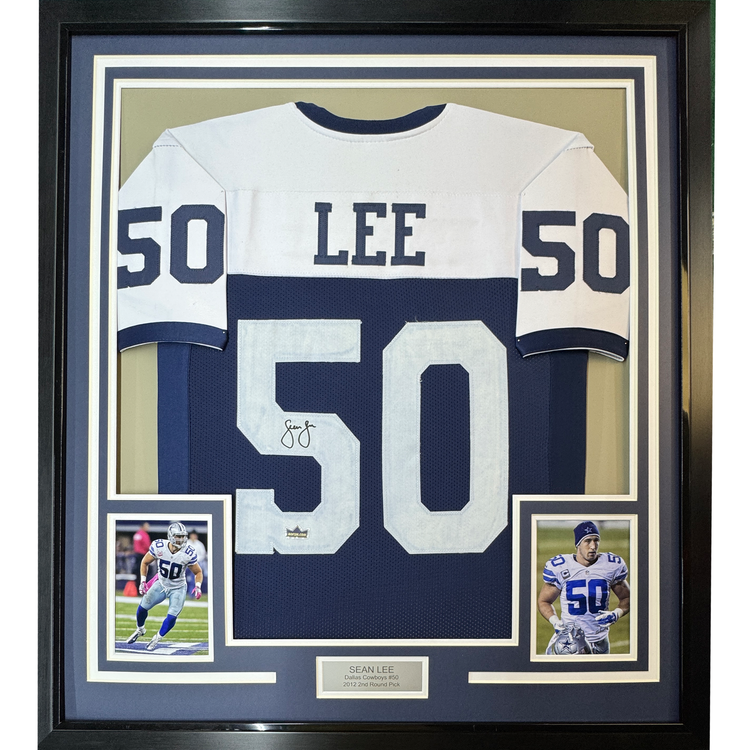 Framed Facsimile Autographed Sean Lee 35x39 Dallas Thanksgiving Day Reprint Laser Auto Football Jersey