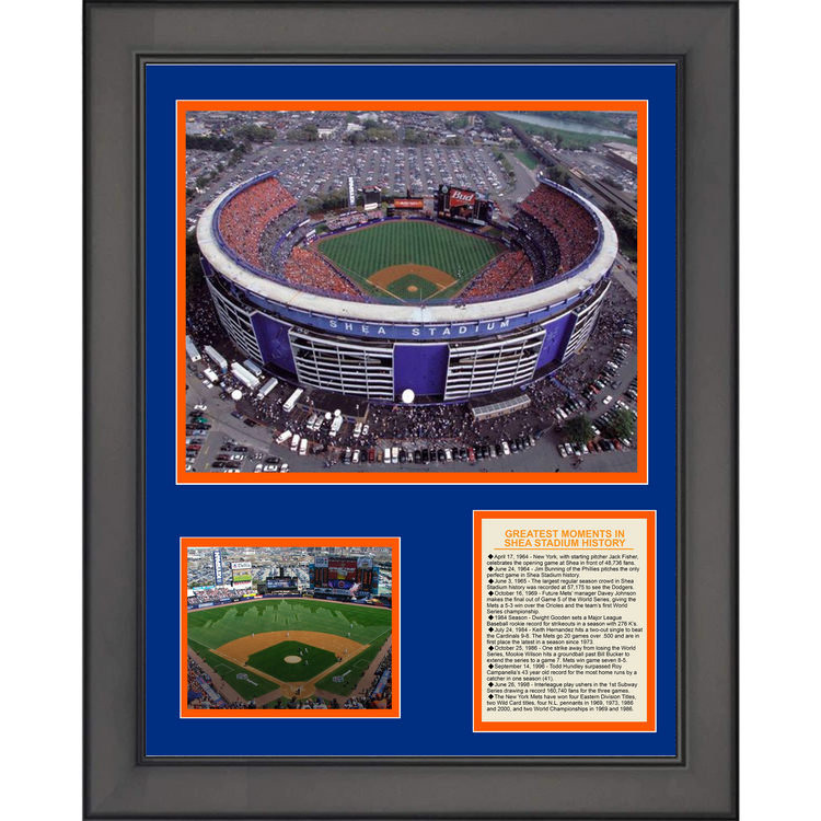 Framed Shea Stadium Ballpark New York Mets Baseball Moments 11"x14"Three Photo Collage