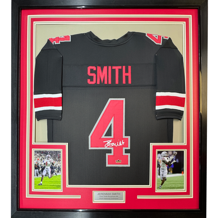 Framed Facsimile Autographed Jeremiah Smith 35x39 Ohio State Black Reprint Laser Auto College Football Jersey