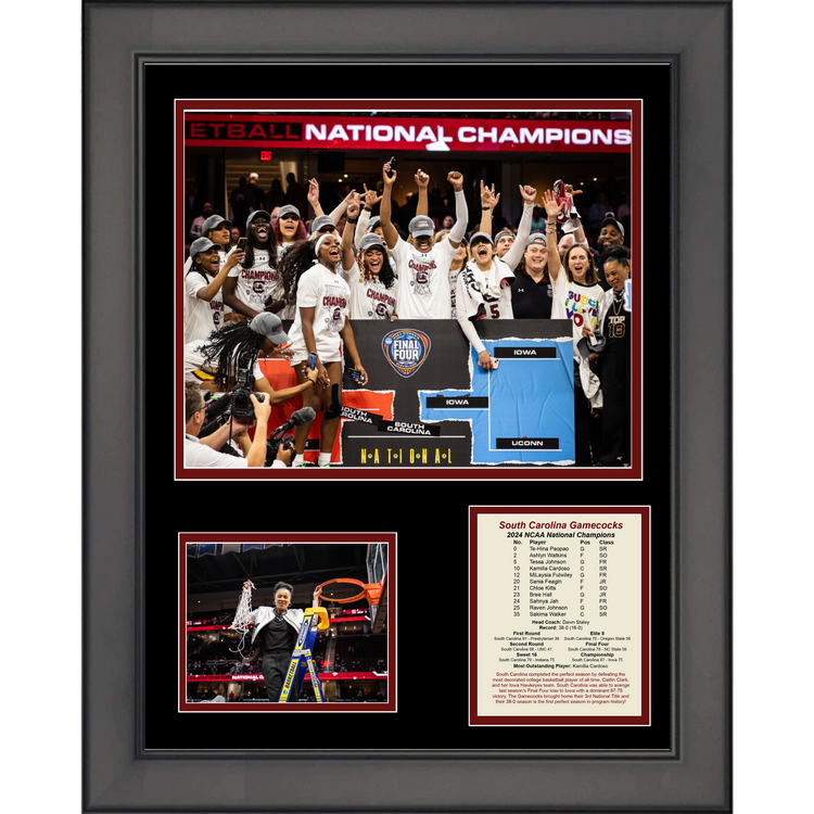 Framed South Carolina Gamecocks 2024 Women's NCAA National Champions 11"x14" College Basketball Three Photo Collage