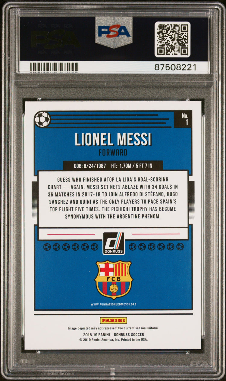 Graded 2018 Panini Donruss Lionel Messi #1 Soccer Card PSA 10 Gem Mint