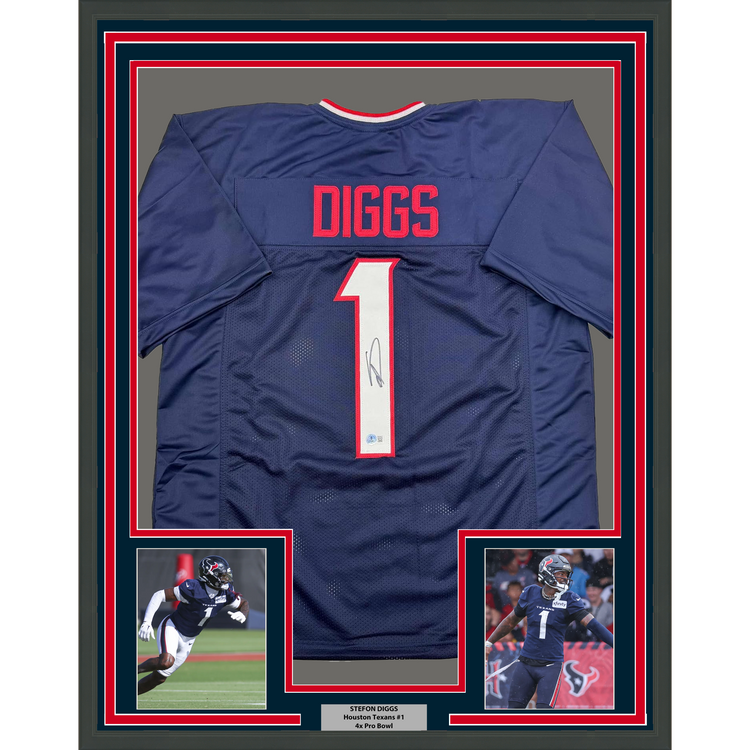 Framed Autographed/Signed Stefon Diggs 35x39 Houston Blue Football Jersey Beckett BAS COA