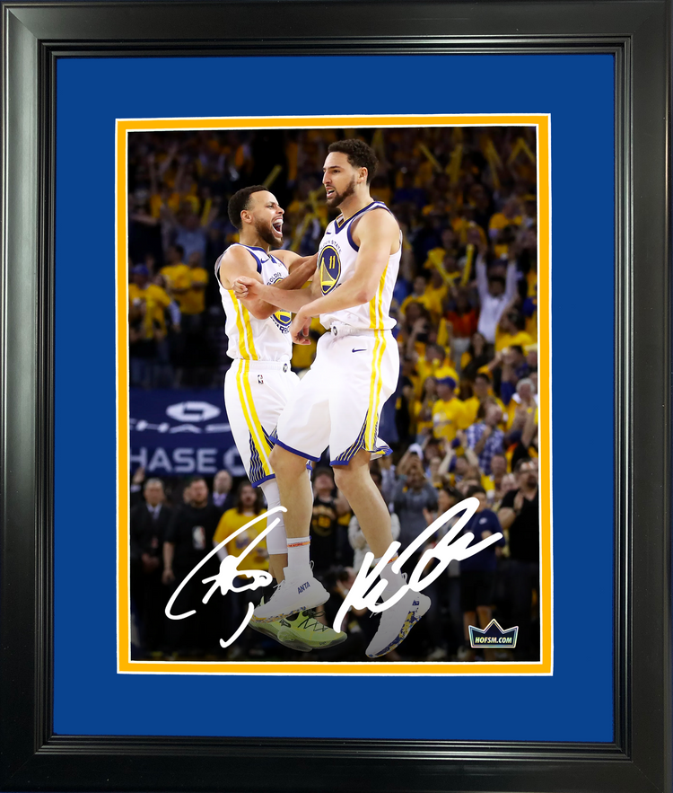 Framed Stephen Curry & Klay Thompson Dual Facsimile Laser Engraved Signature Auto 11"x14"Basketball Photo HOFSM Holo