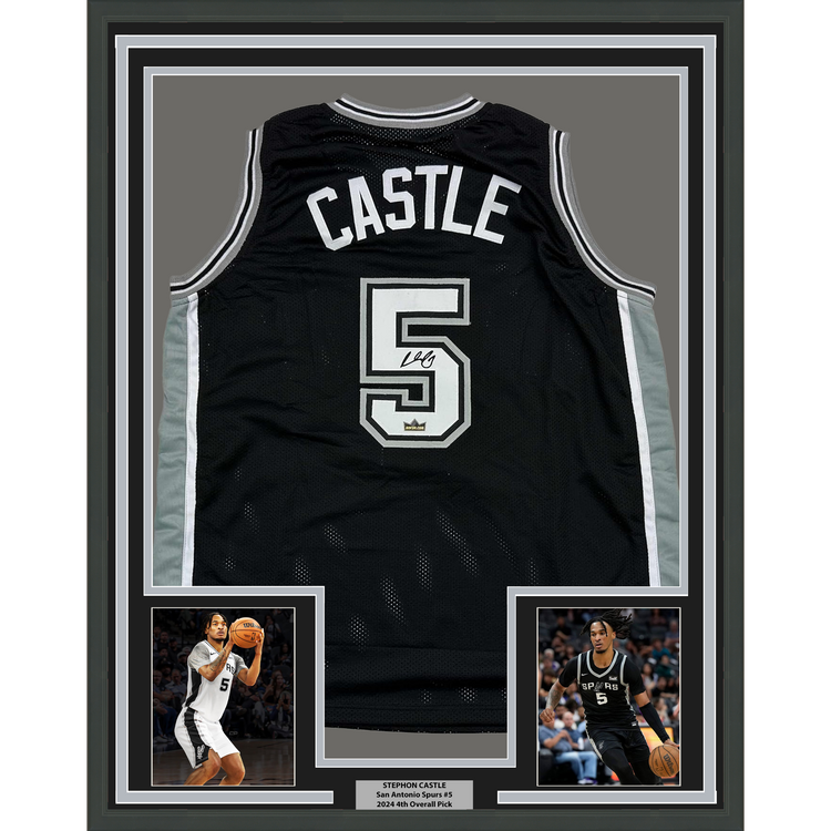 Framed Facsimile Autographed Stephon Castle 35x39 San Antonio Black Reprint Laser Auto Basketball Jersey