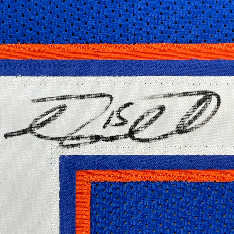 Framed Autographed/Signed Tim Tebow 35x39 Florida Blue College Football Jersey Beckett BAS COA