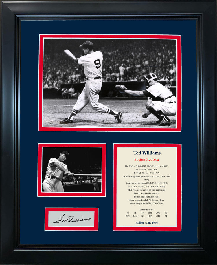 Framed Ted Williams Hall of Fame Facsimile Laser Engraved Signature Auto Boston Red Sox 11"x14" Baseball Photo Sig Collage