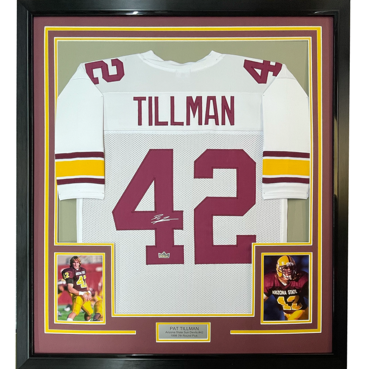 Framed Facsimile Autographed Pat Tillman 35x39 Arizona State White Reprint Laser Auto College Football Jersey Size Men's XL