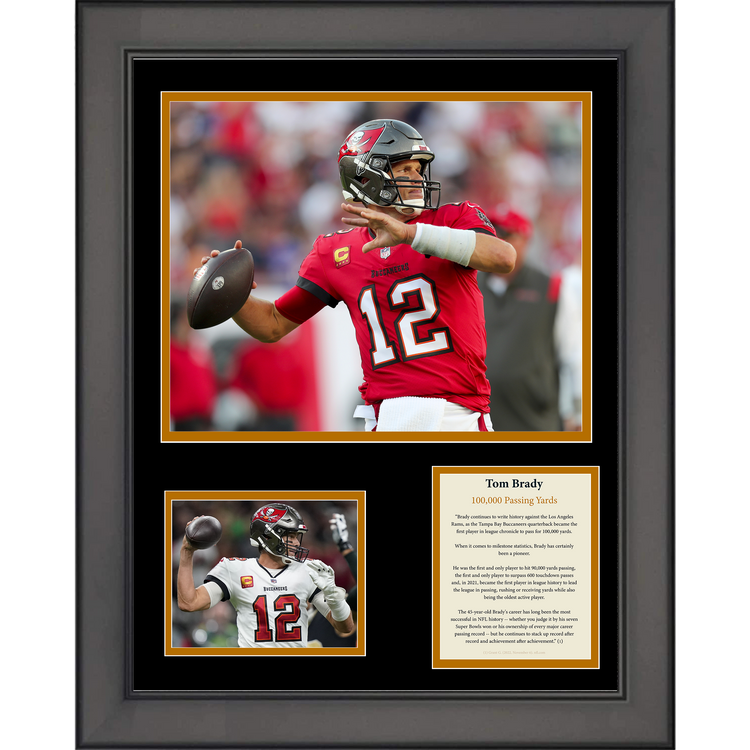 Framed Tom Brady 100K Passing Yards Record Tampa Bay Buccaneers Football 11"x14" Three Photo Collage