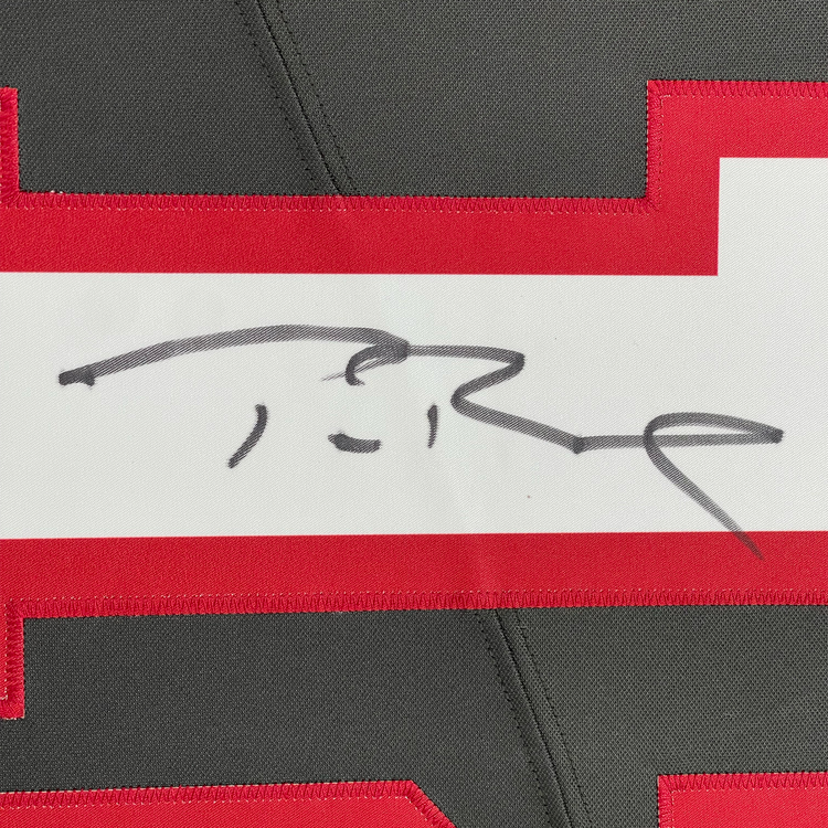 Framed Autographed/Signed Tom Brady 35x39 Tampa Bay Buccaneers Pewter Grey Authentic Nike Limited Football Jersey Fanatics COA/LOA