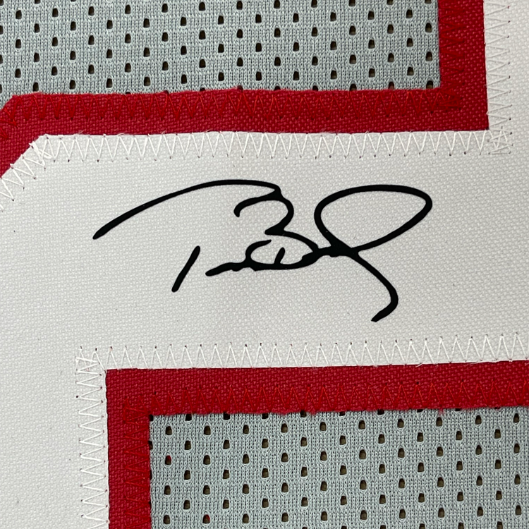 Framed Facsimile Autographed Tom Brady 35x39 Tampa Bay Pewter Grey Reprint Laser Auto Football Jersey Size Men's XL