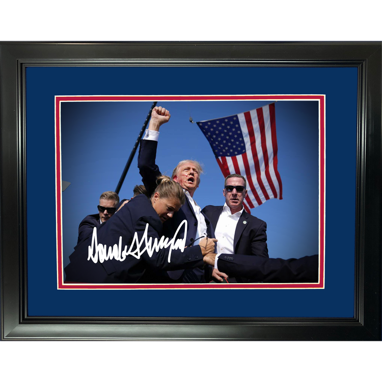 Framed Donald Trump Rally Shooting Butler Pennsylvania July 13 2024 Assassination Attempt Facsimile Laser Engraved Signature Auto 11"x14" Photo HOFSM Holo