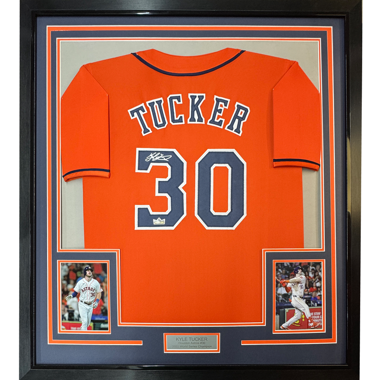 Framed Facsimile Autographed Kyle Tucker 35x39 Houston Orange Reprint Laser Auto Baseball Jersey