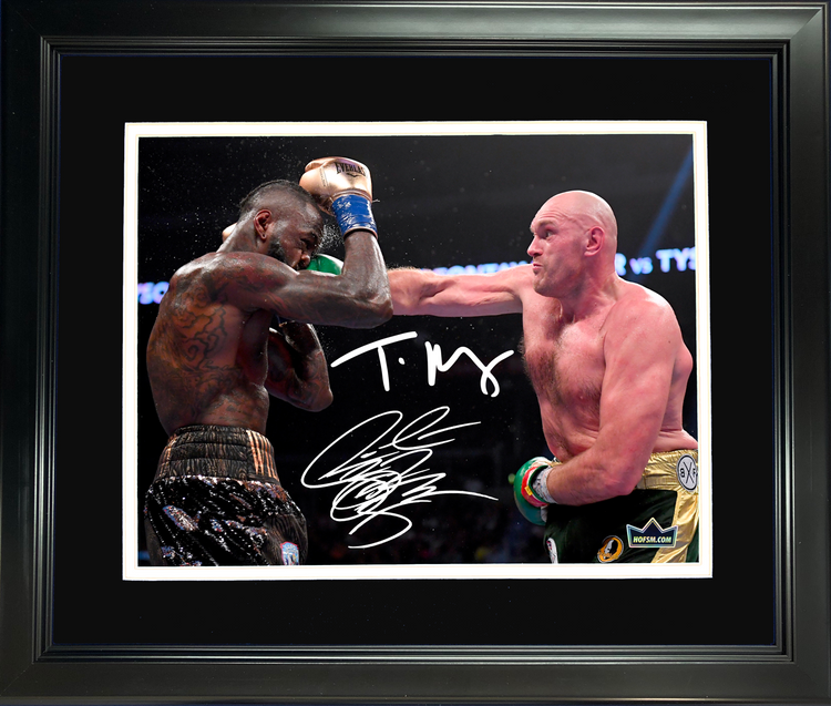Framed Tyson Fury & Deontay Wilder Dual Facsimile Laser Engraved Signature Auto 11"x14" Boxing Photo HOFSM Holo