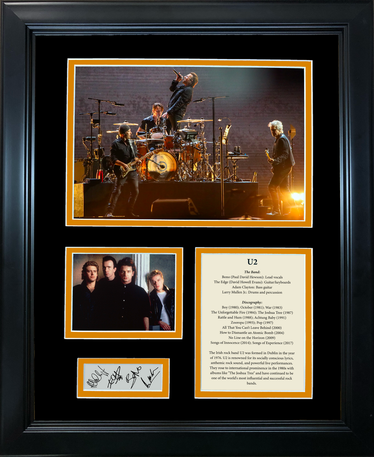 Framed U2 Band Members & Discography Facsimile Laser Engraved Signature Auto 11"x14" Music Photo Sig Collage