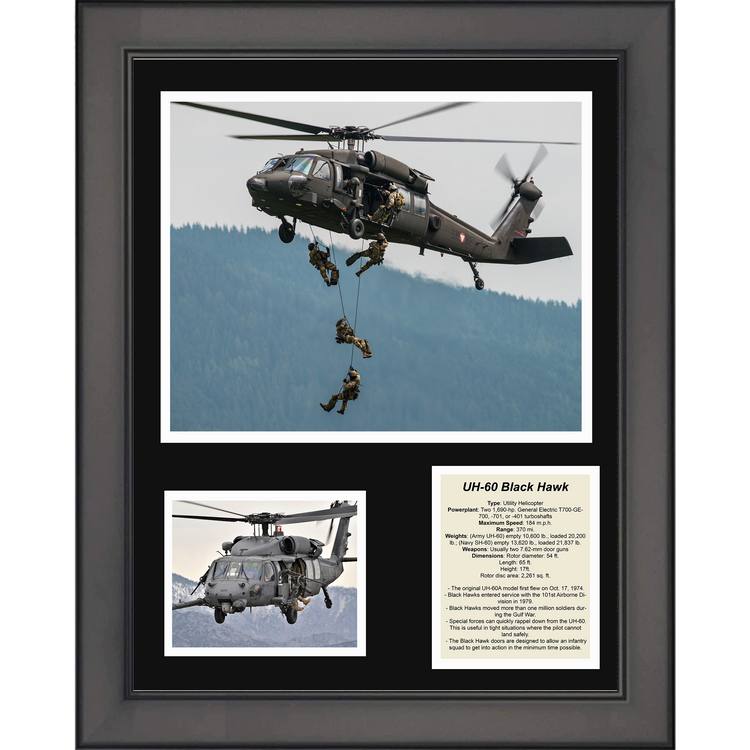 Framed UH-60 Black Hawk Utility Helicopter Military Aircraft 11"x14" Three Photo Collage