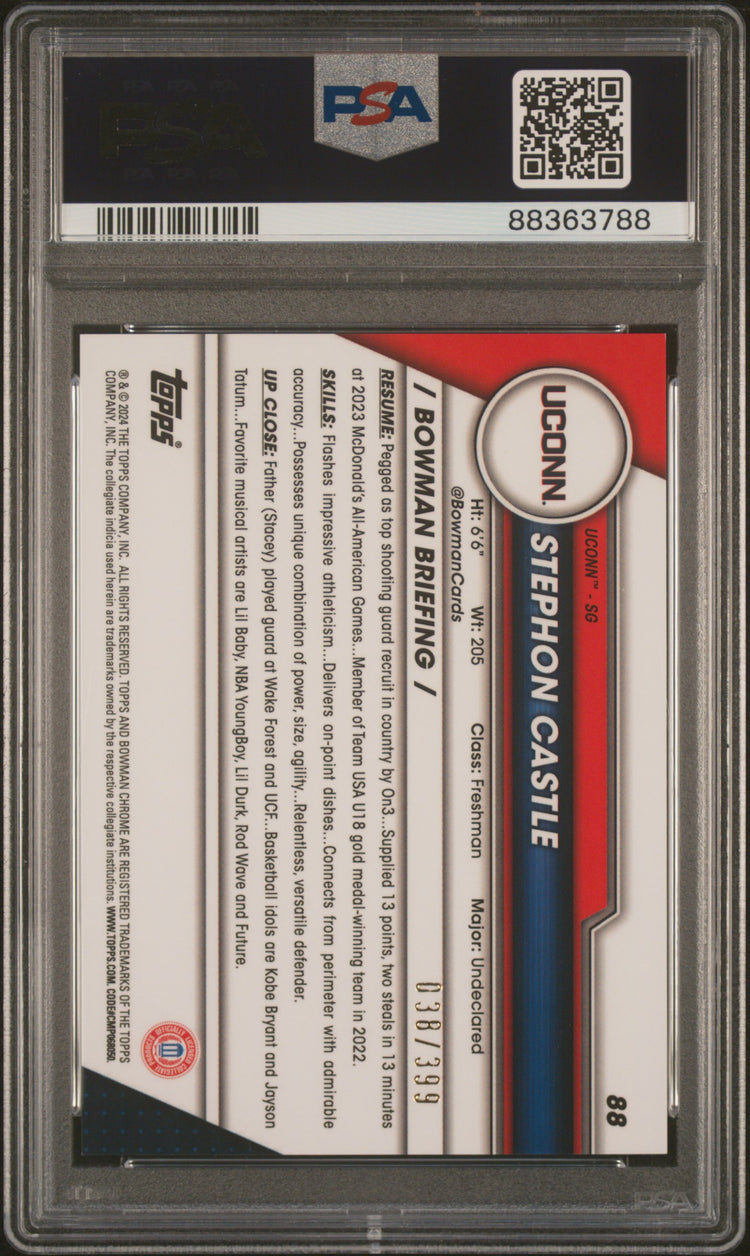 Graded 2023 Topps Bowman U Chrome Stephon Castle #88 Purple Mini Diamond #/399 Rookie RC Basketball Card PSA 10 Gem Mint