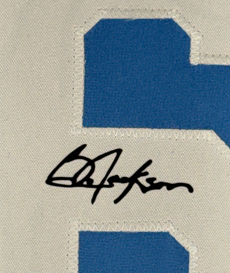 Framed Facsimile Autographed Bo Jackson 35x39 Kansas City Blue Reprint Laser Auto Baseball Jersey