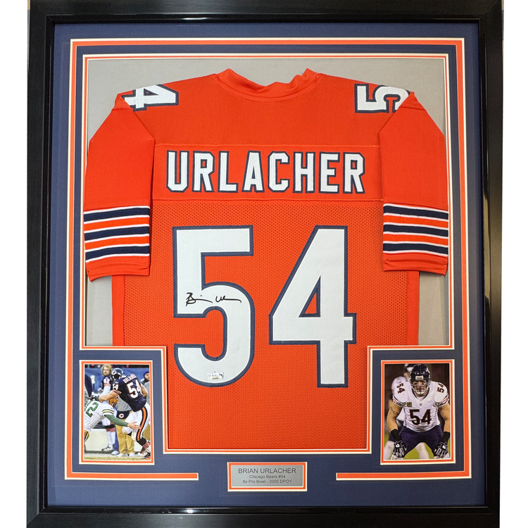 Framed Facsimile Autographed Brian Urlacher 35x39 Chicago Orange Reprint Laser Auto Football Jersey