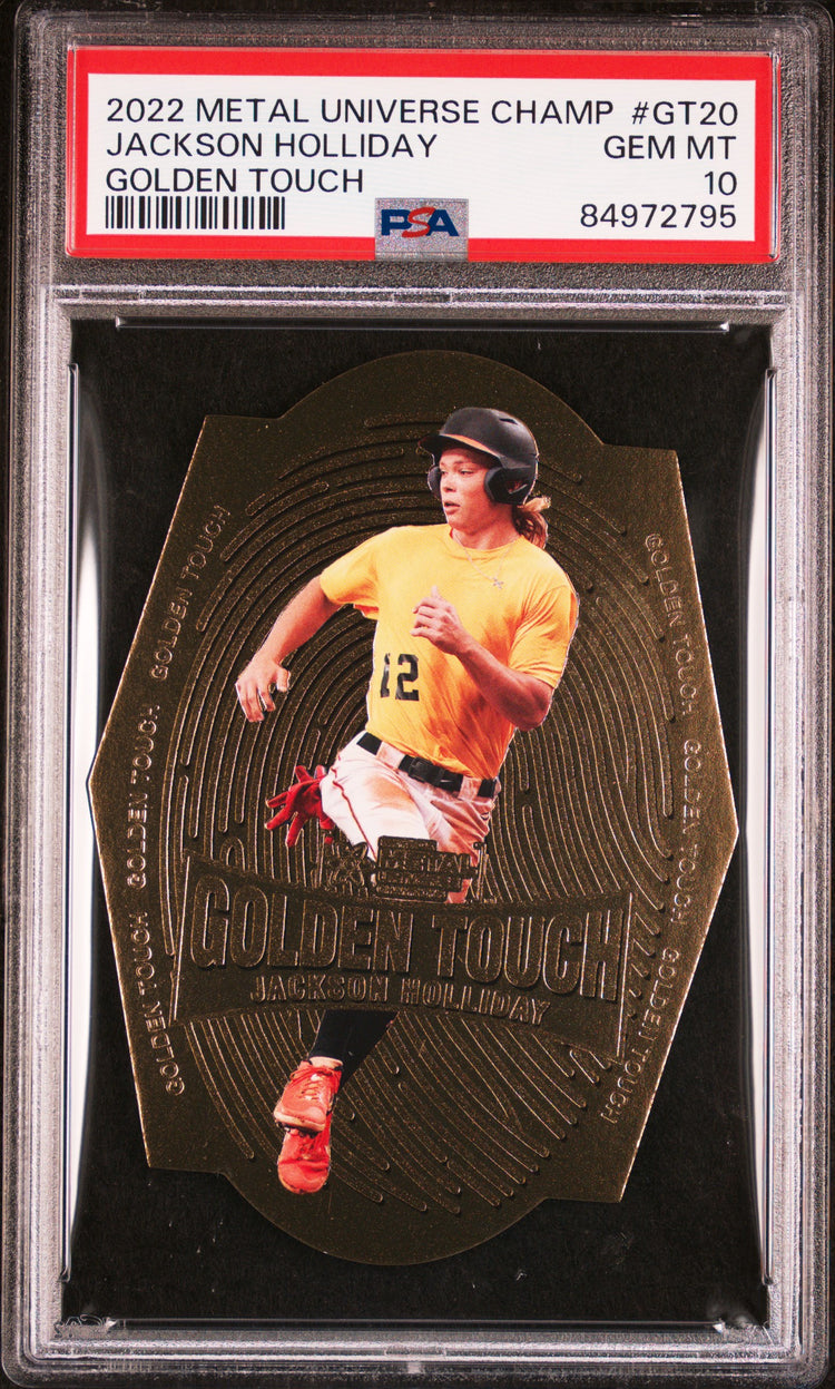 Graded 2022 Skybox Metal Universe Champ Jackson Holliday #GT20 Golden Touch Rookie RC Baseball Card PSA 10 Gem Mint