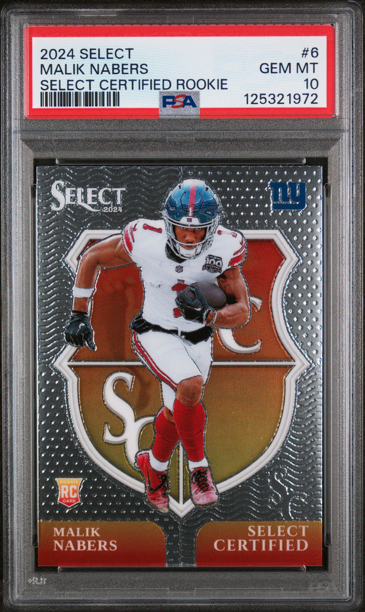 Graded 2024 Panini Select Malik Nabers #6 Select Certied Rookies Rookie RC Football Card PSA 10 Gem Mint
