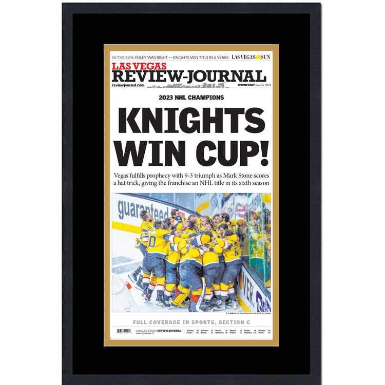 Framed Las Vegas Review-Journal Golden Knights 2023 Stanley Cup Champions 14x24 Hockey Newspaper Cover Photo Professionally Matted V1