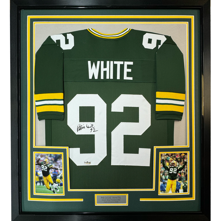 Framed Facsimile Autographed Reggie White 35x39 Green Bay Green Reprint Laser Auto Football Jersey Size Men's XL
