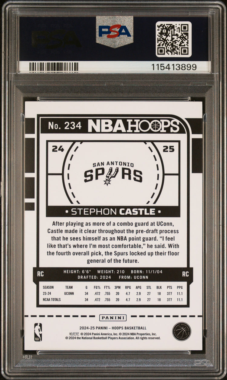 Graded 2024 Panini Hoops Stephon Castle #234 Rookie RC Basketball Card PSA 10 Gem Mint