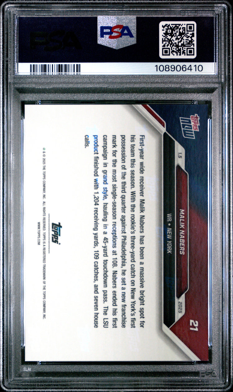 Graded 2024 Topps Now Malik Nabers #21 Rookie RC Football Card PSA 9 Mint